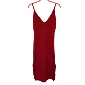 Nasty Gal Red Sparkly Spaghetti Strap V-Neck Bodycon Dress M Stretchy Split Hem